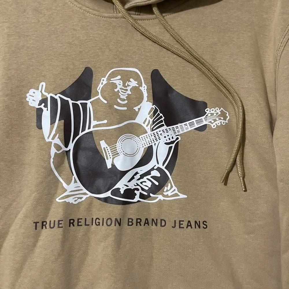 True Religion Mens Travertine Tan Buddha Graphic Pullover Hoodie Medium New‎